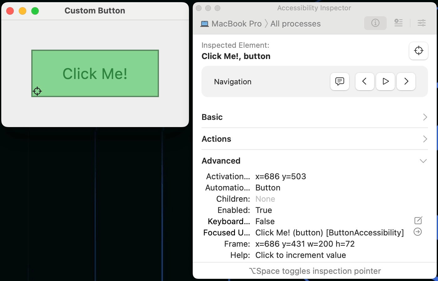macOS 上的 Accessibility Inspector