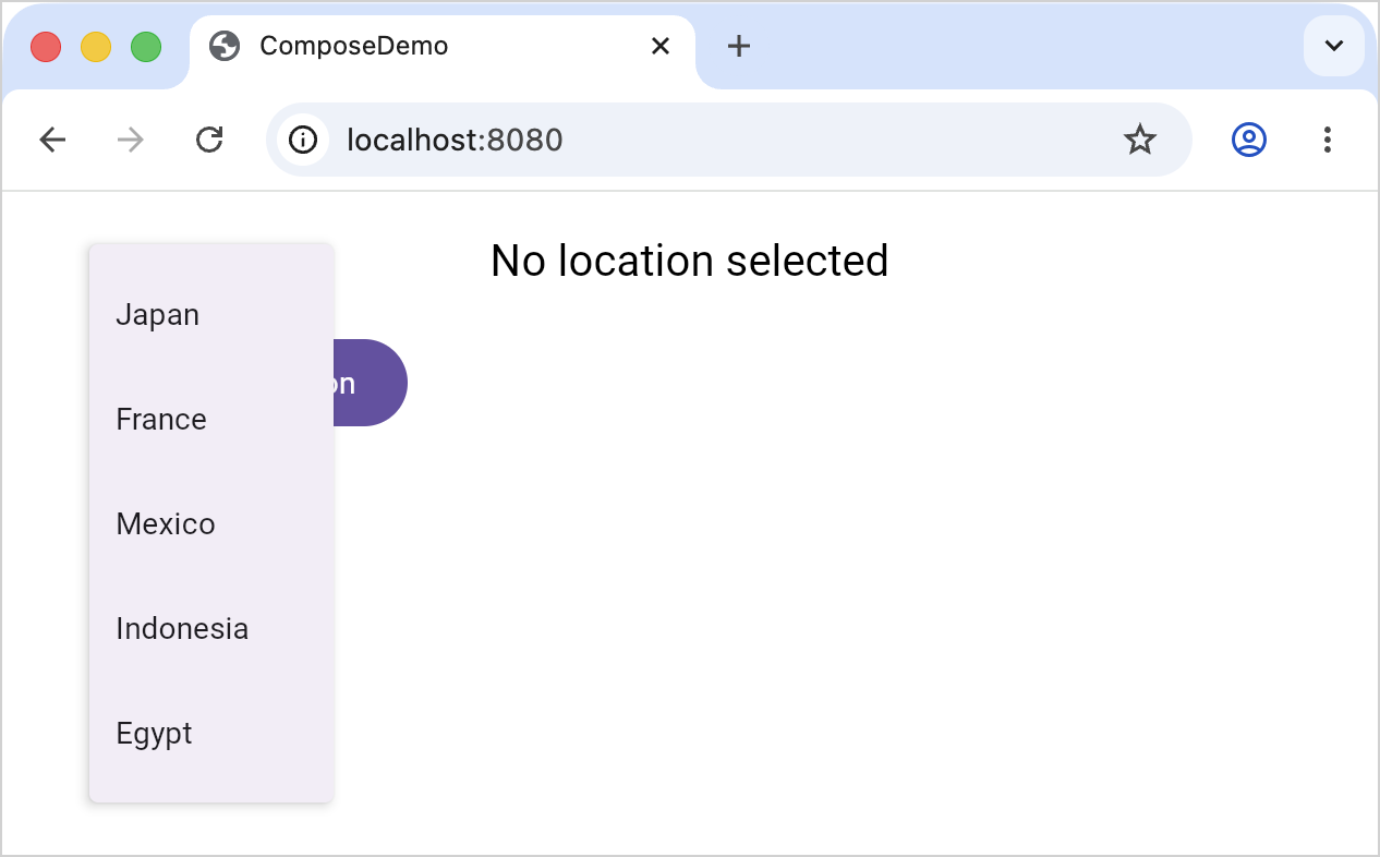 Web 上 Compose 跨平台应用中的国家列表