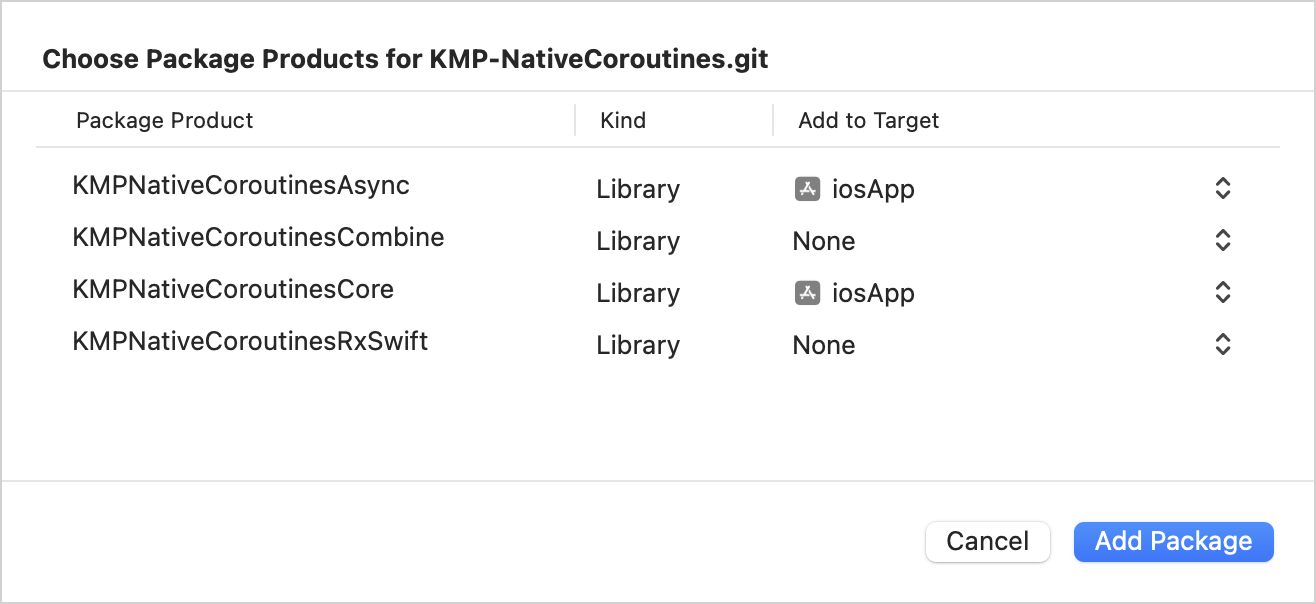 添加 KMP-NativeCoroutines 包