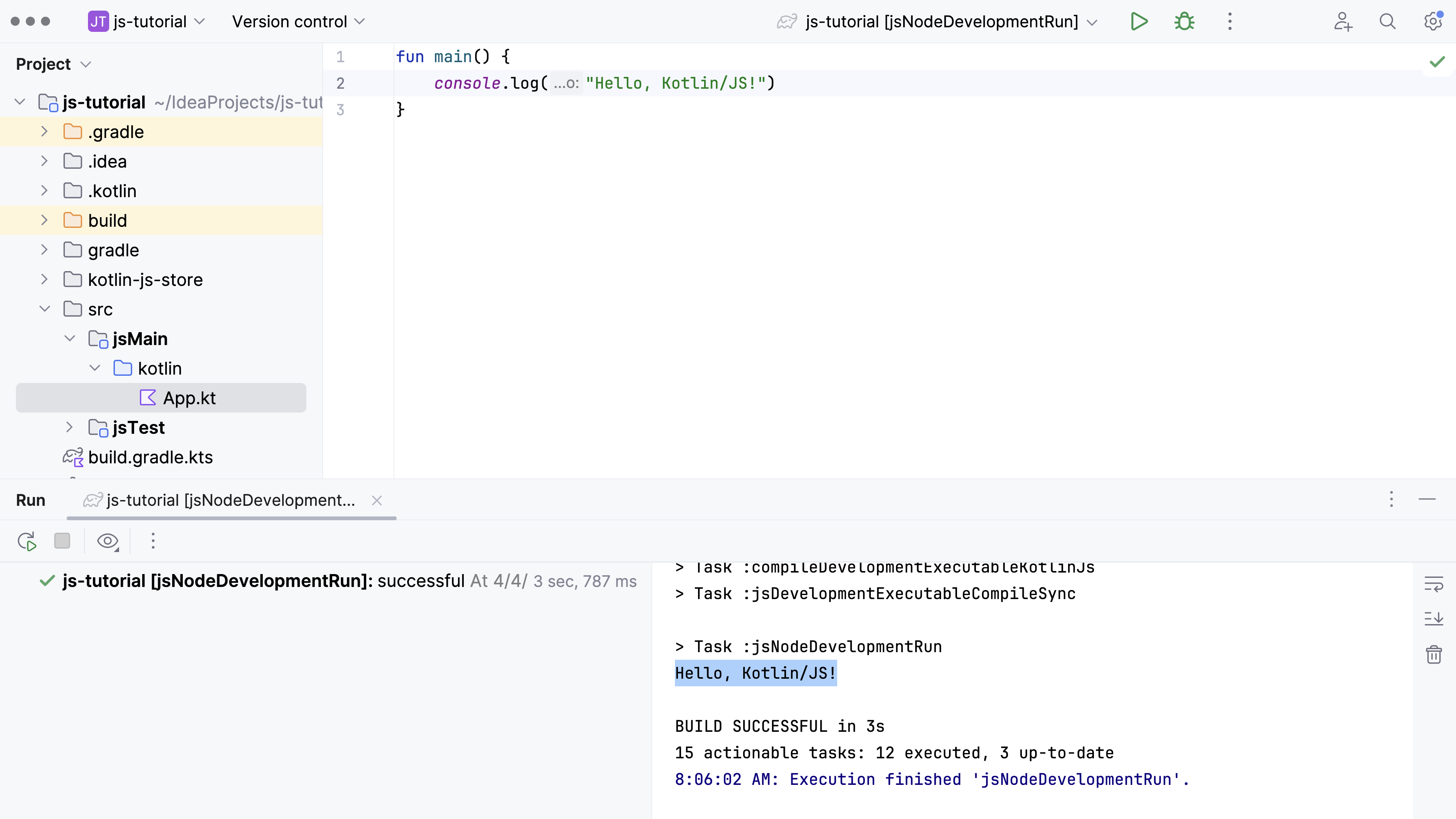 在 IntelliJ IDEA 中的 Kotlin Multiplatform 项目中执行 JS 目标