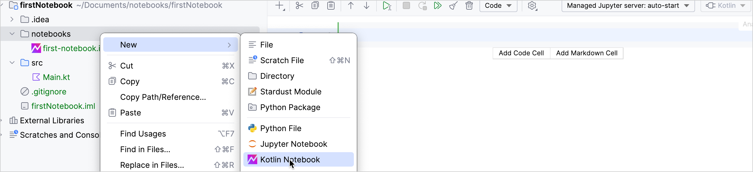 创建新的 Kotlin Notebook