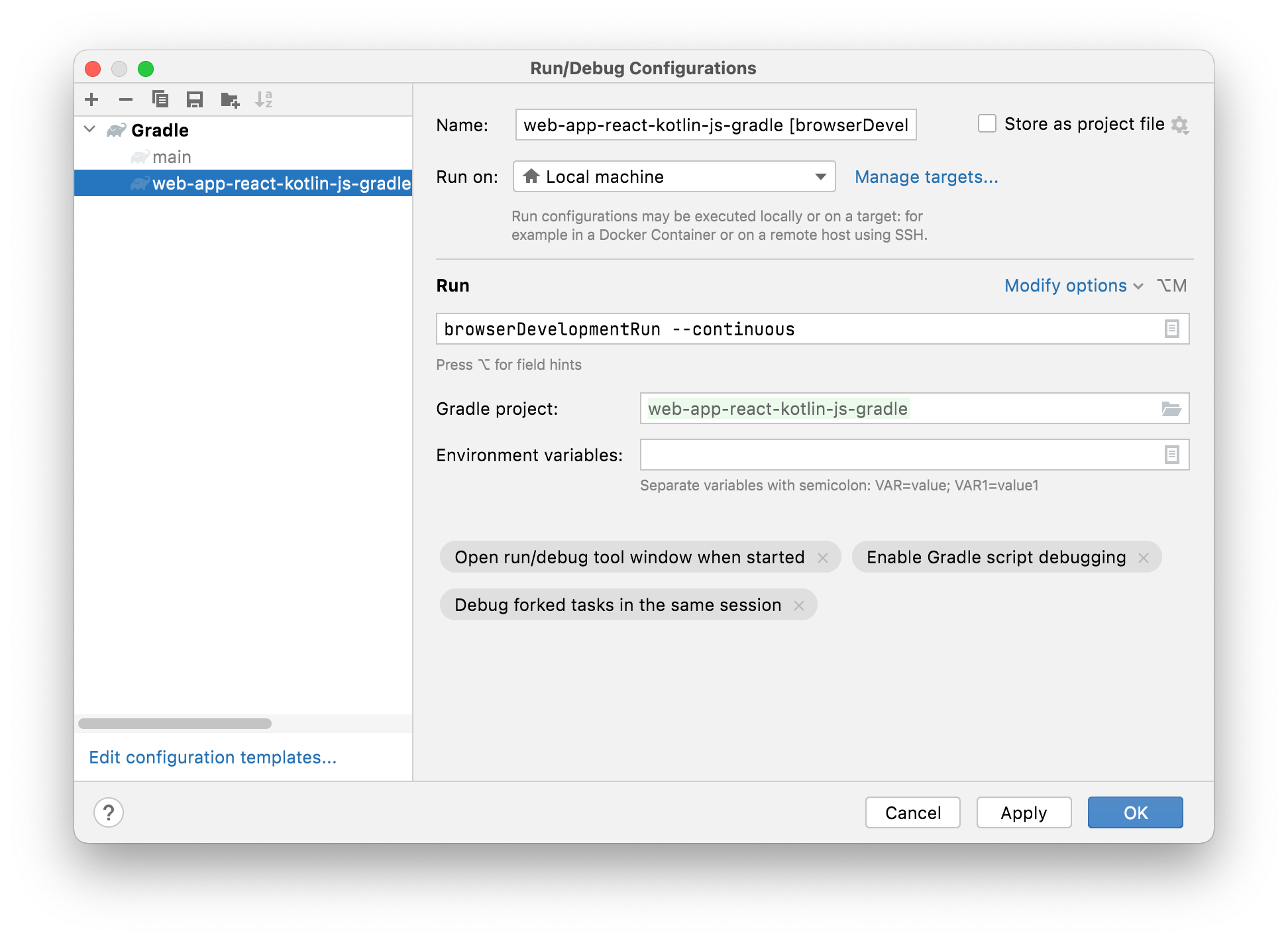 在 IntelliJ IDEA 中为运行配置添加 continuous 标志