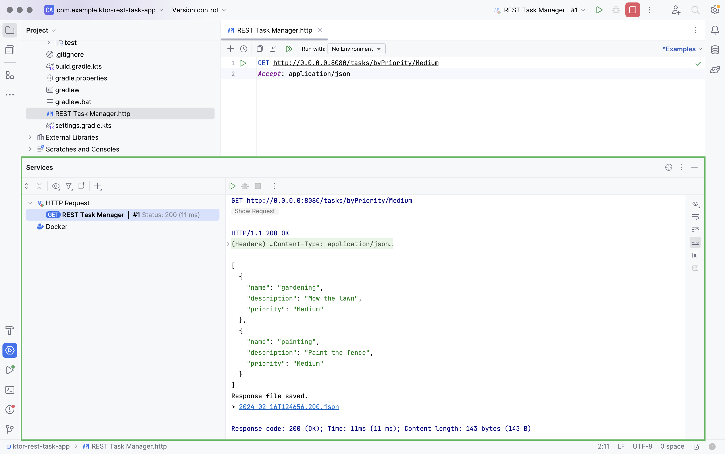 HTTP 文件中显示具有 Medium 优先级任务的 JSON 格式的 GET 请求